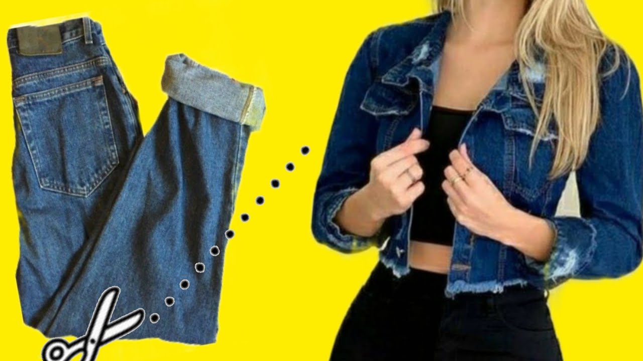 transformando calça jeans em uma  jaqueta curta||👖😍