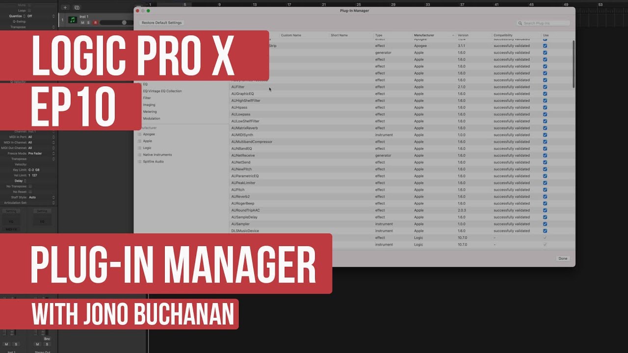 LOGIC PRO X - Plug In Manager