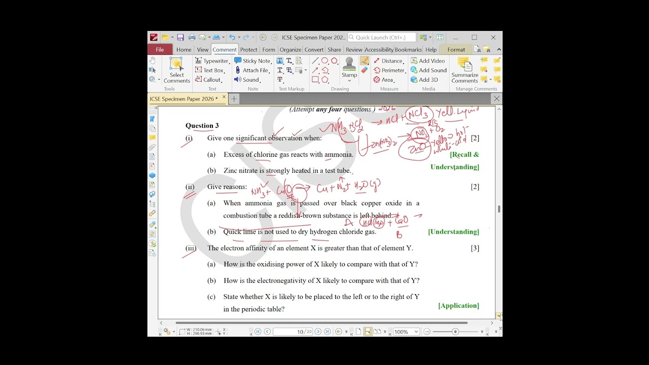 ICSE Class 10 Chemistry Specimen Paper 2026 | Question 3 Full Solution Explained