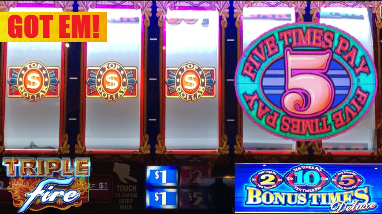 NICE Wins! 5 Reel Top Dollar + 5 Times Pay + Triple Fire + 2x10x5x Bonus Times Deluxe slots!