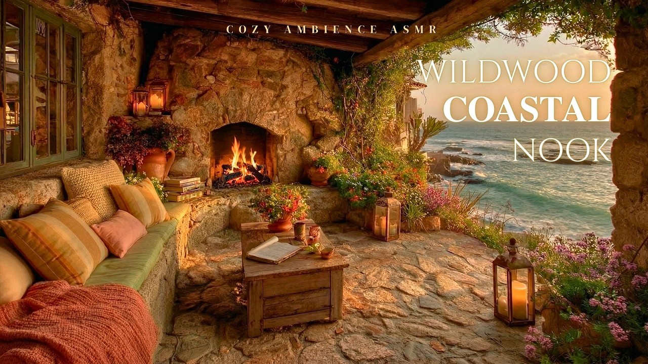 Wildwood Coastal Nook 🌊🔥 Fireplace Ambience & Ocean Waves for Reading, Study and Sleep