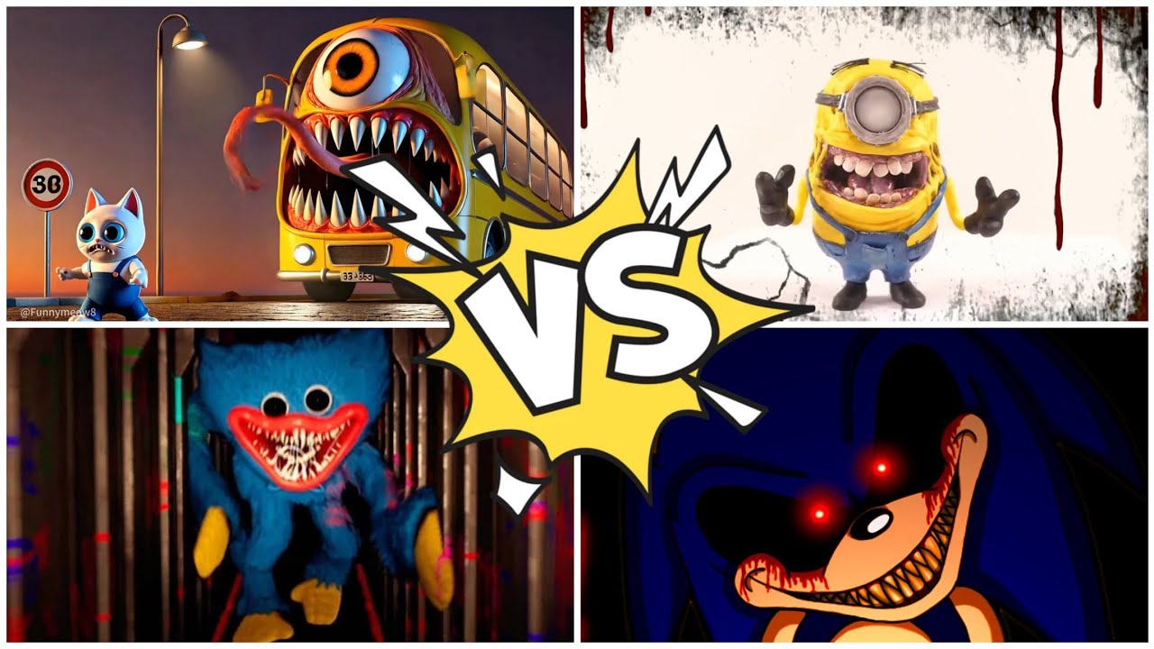 Sonic EXE 🆚 Huggy Wuggy🆚  Crazy Frog 🆚  Giant Monster Bus   coffin dance #part17