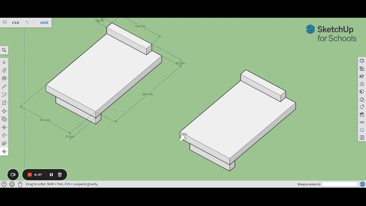 Drawing a bench hook in Sketchup for Schools