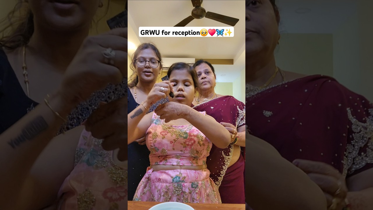 Get ready with us for reception😍‼️Makeup சோதப்பல்😭⁉️lehanga & saree💖‼️ #grwu #shorts #grwm #marriage