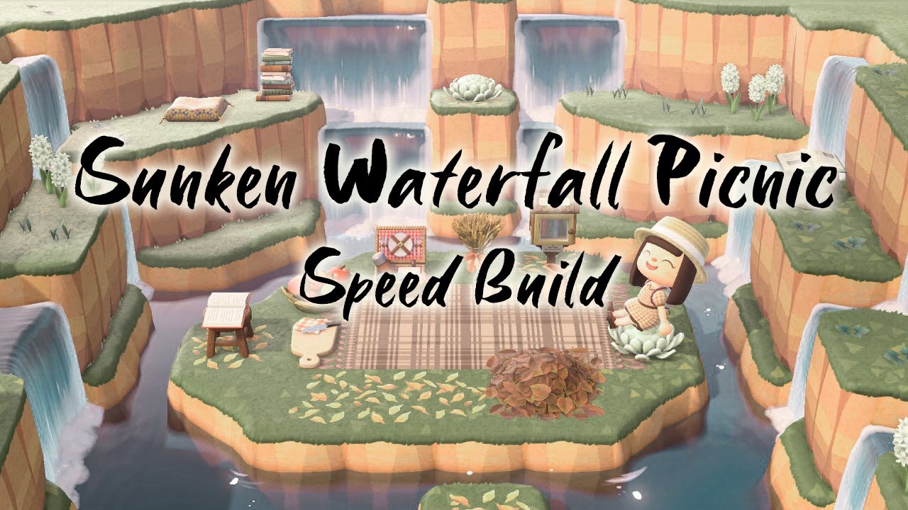 Sunken Waterfall Picnic Speed Build | Animal Crossing New Horizons