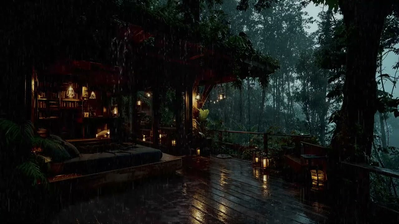Calming Rain Sleep Sounds | Midnight Rain Falling Around a Secret Woodland Cabin for Relaxing Night