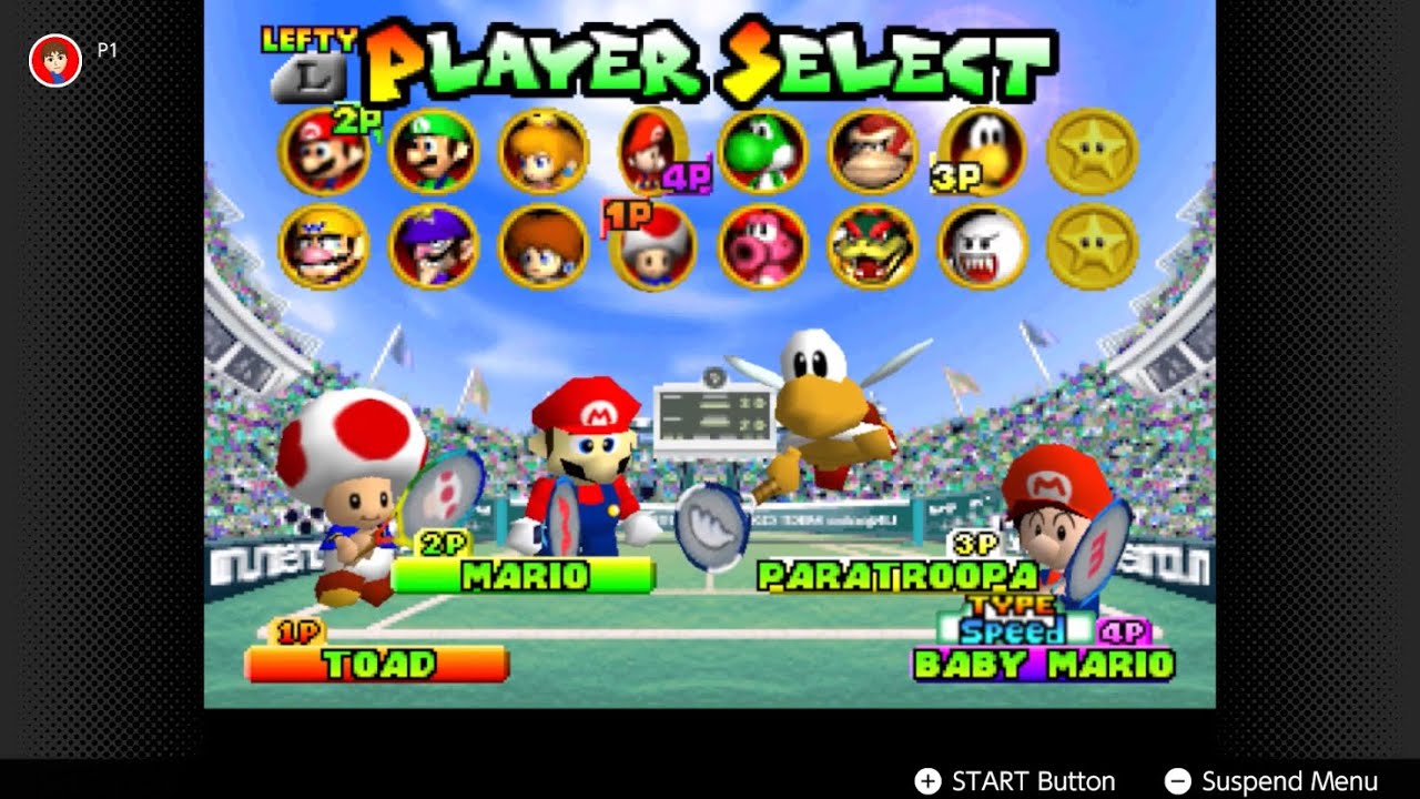 Mario Tennis 64 Nintendo Switch 4-Player Co-Op Gameplay (Nintendo 64 Online)