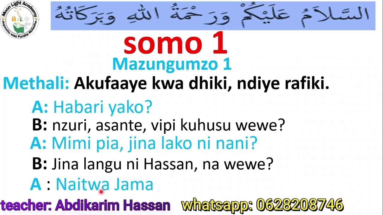 barashada luuqada sawahiliga casharka 1aad ( kiswahili some la kwanza) @MOON LIGHT ACADEMY subs