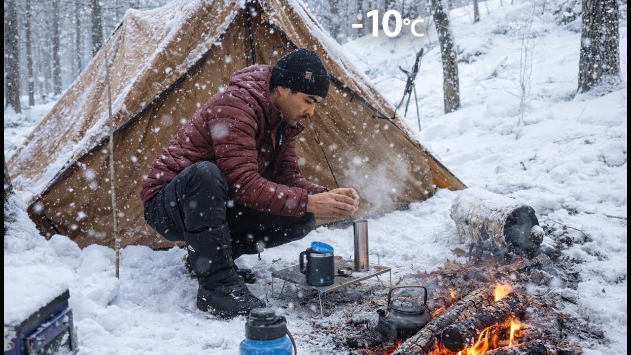 Winter Solo Camping Gone Wrong | Stove Pipe Broke, Cooking on Open Fire