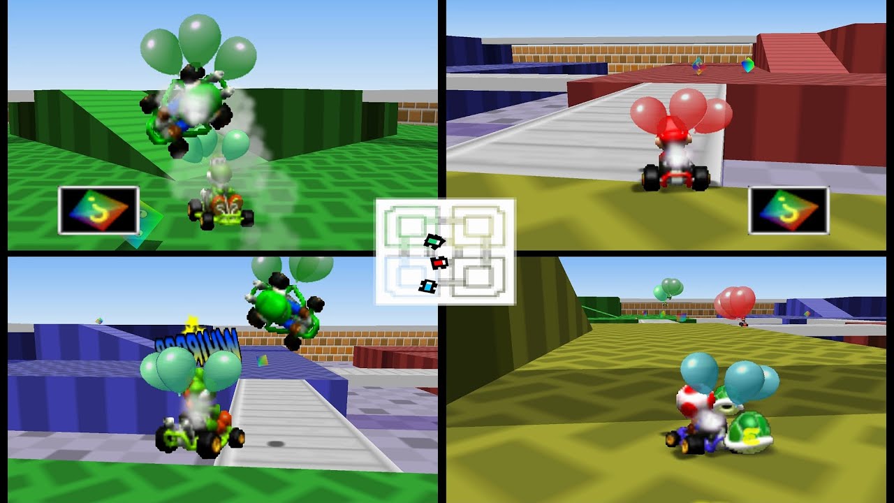 Mario Kart 64: Battle Mode All Stages 4 player Netplay 60fps