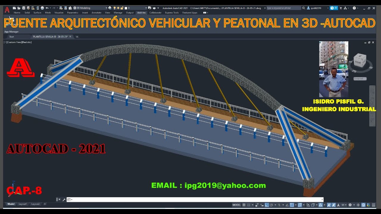 COMO DISEÑAR UN PUENTE ARQUITECTÓNICO VEHICULAR Y PEATONAL EN 3D - AUTOCAD