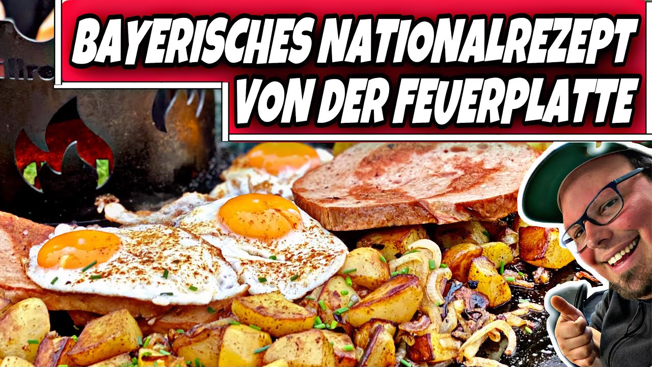 Gegrillter Leberkäse mit Spiegelei und Bratkartoffeln