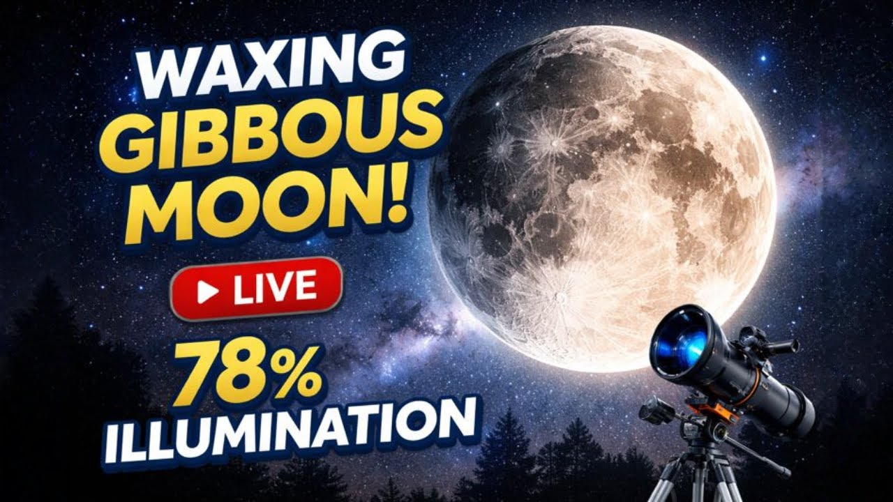 🔴 LIVE Moon Observation 🌙 | Waxing Gibbous 78% Illumination | Telescope View