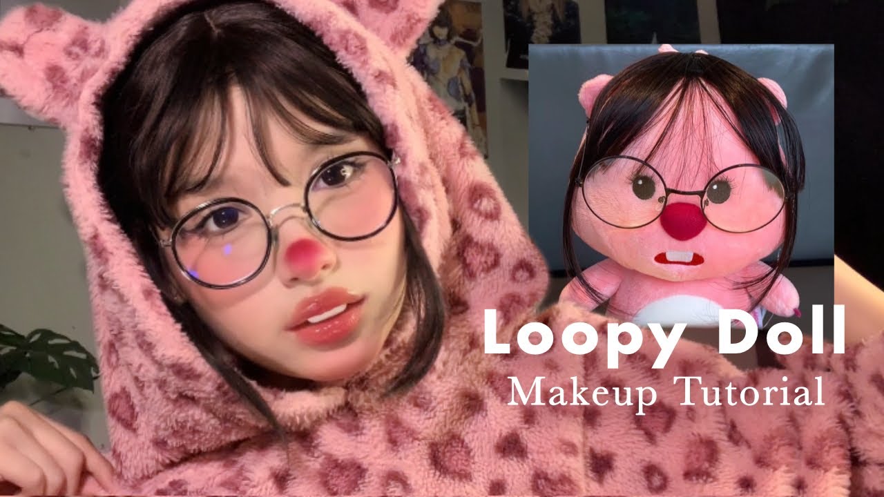 Maquillaje de la peluchita viral rosa con lentes 🎀 Loopy Doll Makeup Tutorial ☆