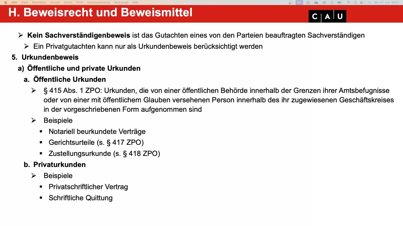 Zivilprozessrecht – Folge 10 (Beweismittel; Beweiswürdigung; Fristen und Präklusion)