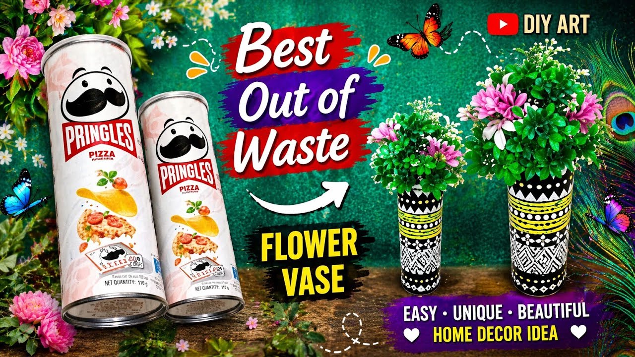 Flower Vase From Waste Material | Pringles Box Craft Ideas | Best out of Waste | DIY Home Decor 