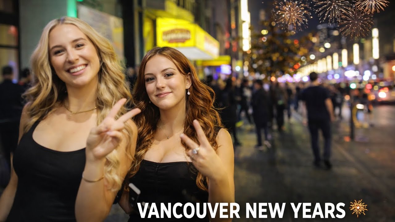 VANCOUVER  DOWNTOWN NIGHTLIFE ON NEW YEARS EVE GRANVILLE STREET