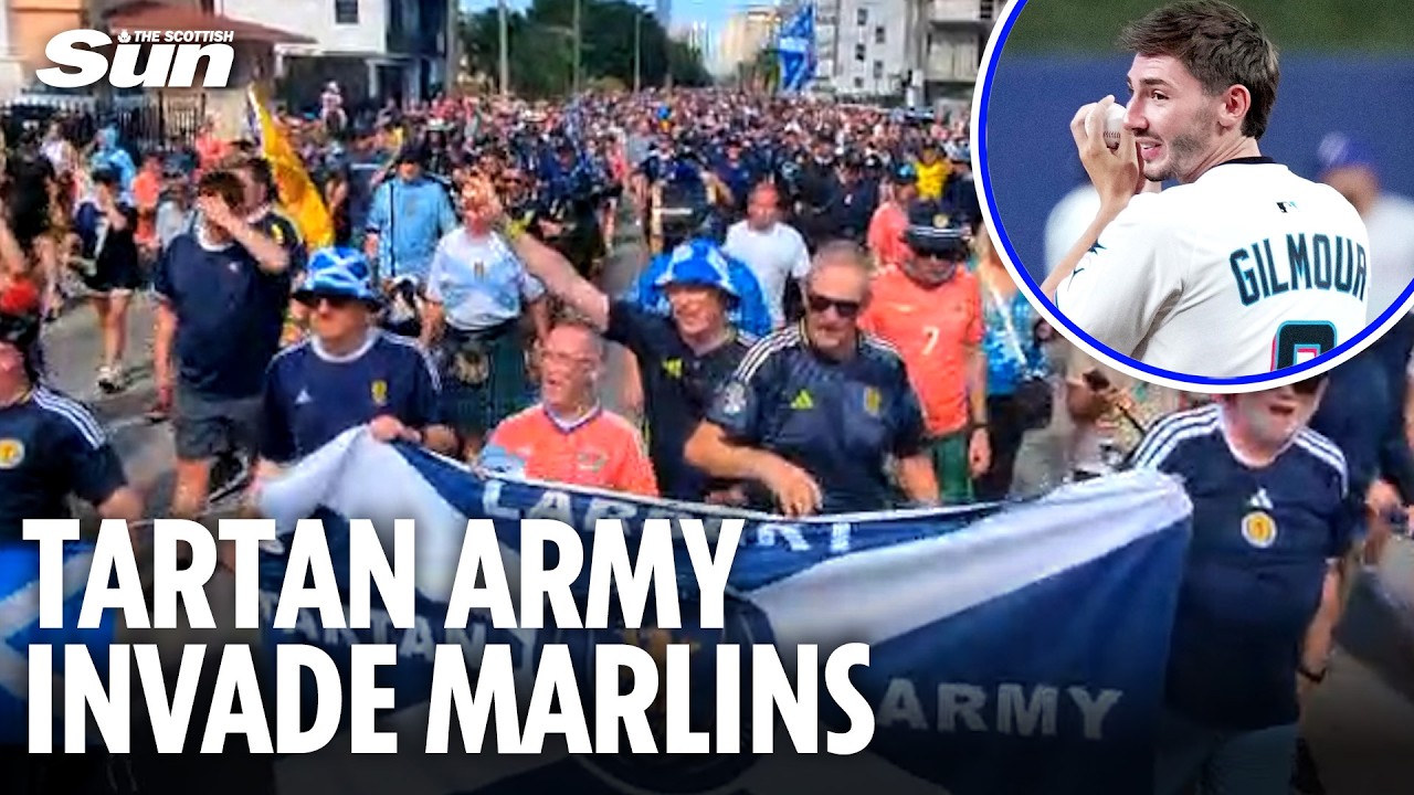 Tartan Army flood sun-soaked Miami streets in Marlins baseball game takeover & Billy Gilmour pitches