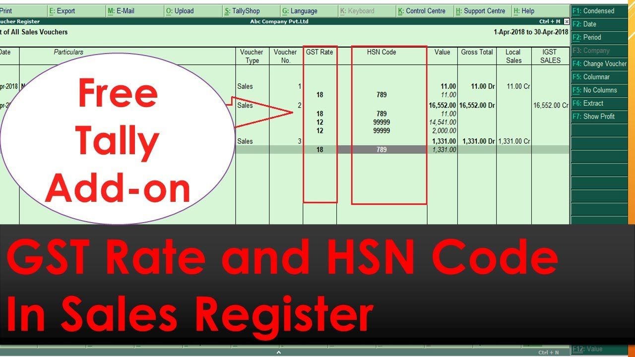 GST Rate & HSN Code In Sales & Purchase Register Columnar Report II Tally Free Add-on II