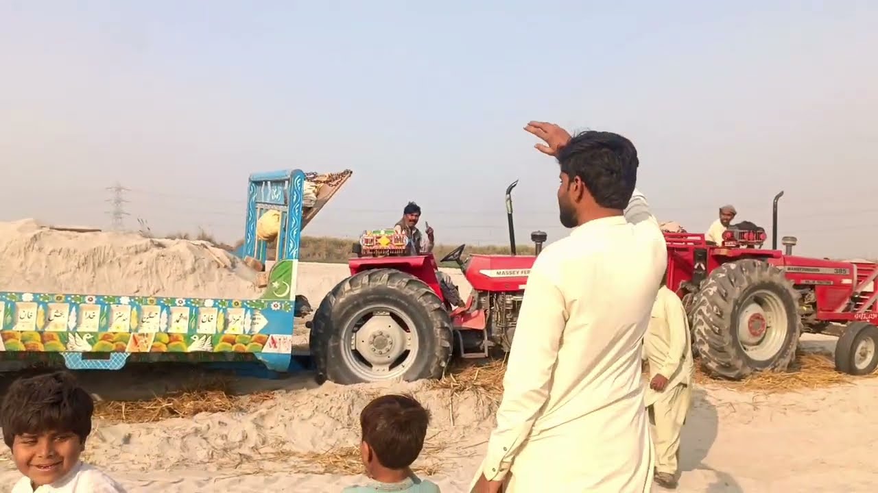 mf 385 tractor crossing river | tractor in river village writer