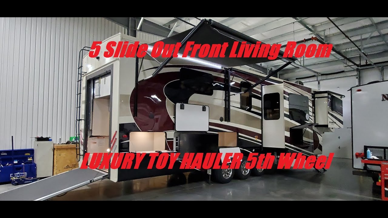 Luxury Front Living Room 2020 Riverstone 37FLTH Toy Hauler Fifth Wheel Couchs RV Nation Review Tours