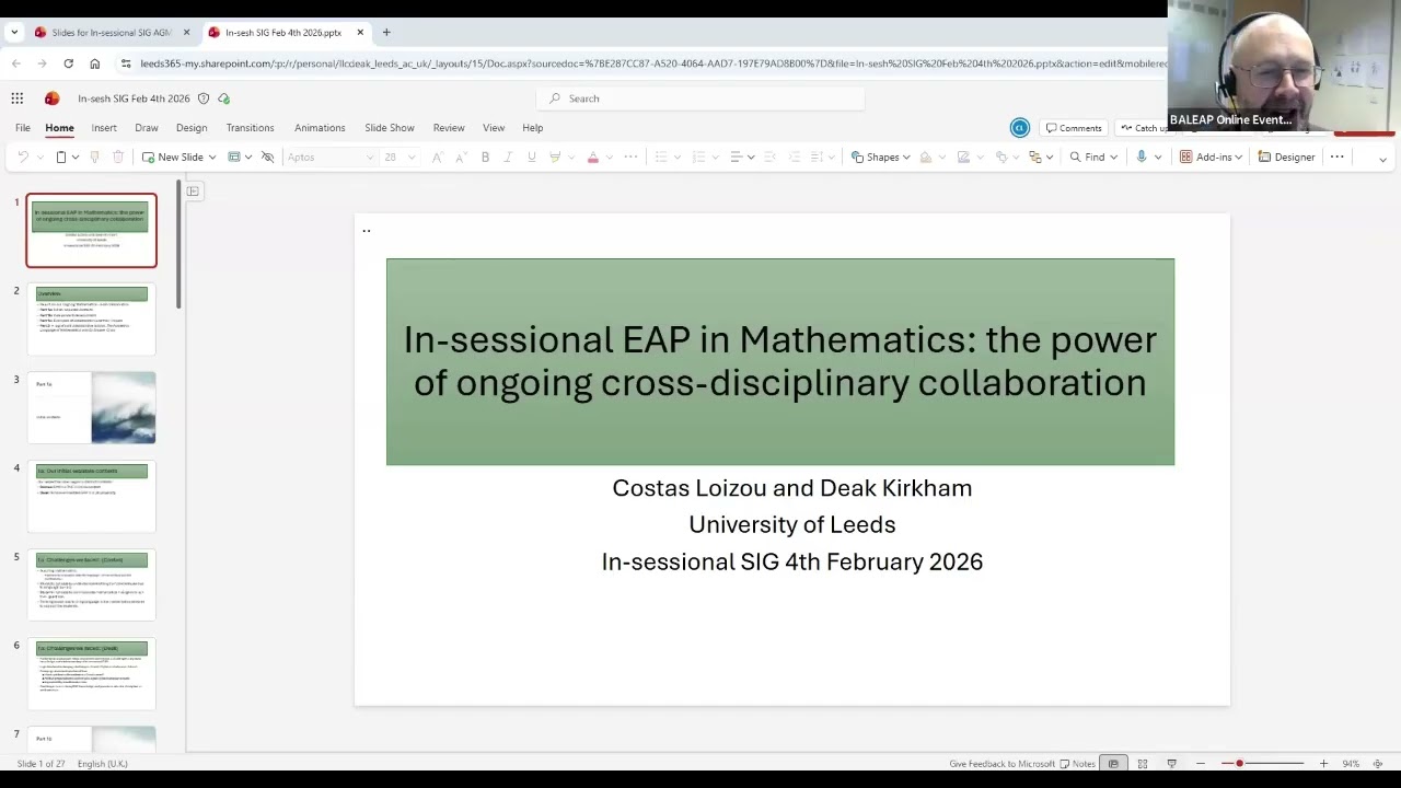 Part 1 Insessional SIG AGM and EAP in Maths 4 Feb 2026