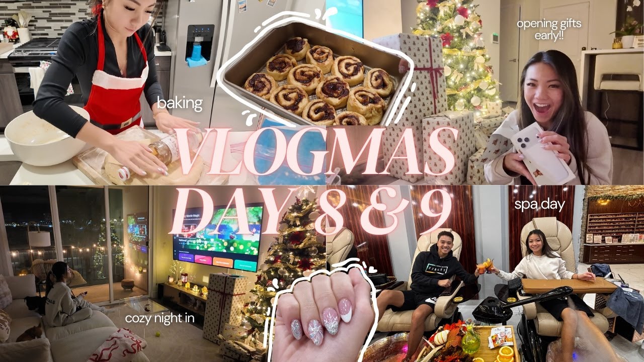 vlogmas day 8 & 9🧑🏻‍🍳✨ | cozy nights in, x-mas nails, opening gifts + BAKE CINNAMON ROLLS WITH ME🧁
