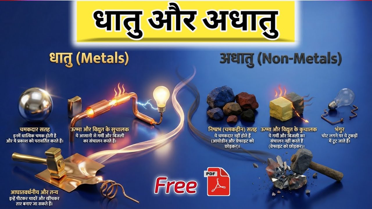 Chapter 3 धातु और अधातु | Metal and non metal।Free PDF।आसान भाषा में पूरी जानकारी। 