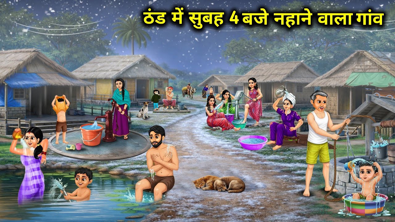 ठंड में सुबह 4 बजे नहाने वाला गांव || Village Bathing In Cold At 4 In The Morning || Cartoon Video 