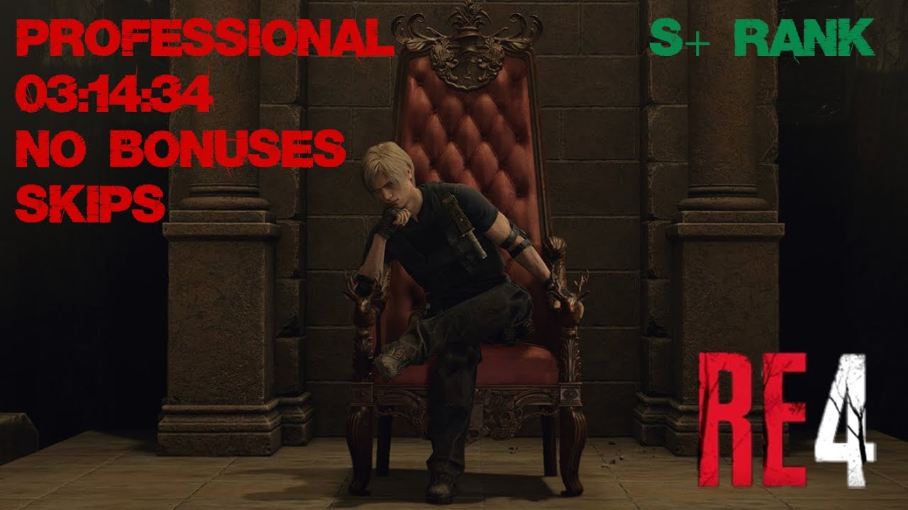 RESIDENT EVIL 4 - Professional S+ RANK in 03:14:34 - No Bonus Weapons/Accessories/Costumes - Skips
