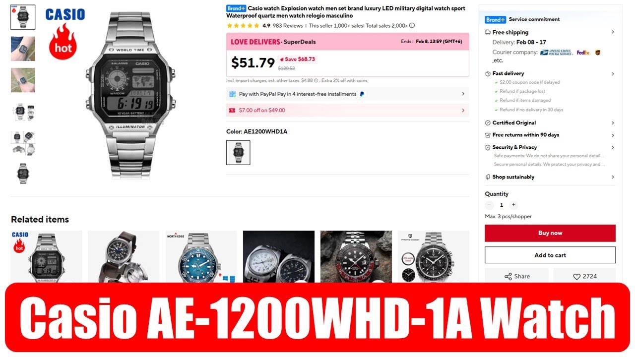 Обзор часов Casio AE-1200WHD-1A с AliExpress | Продано более 2000 штук на AliExpress