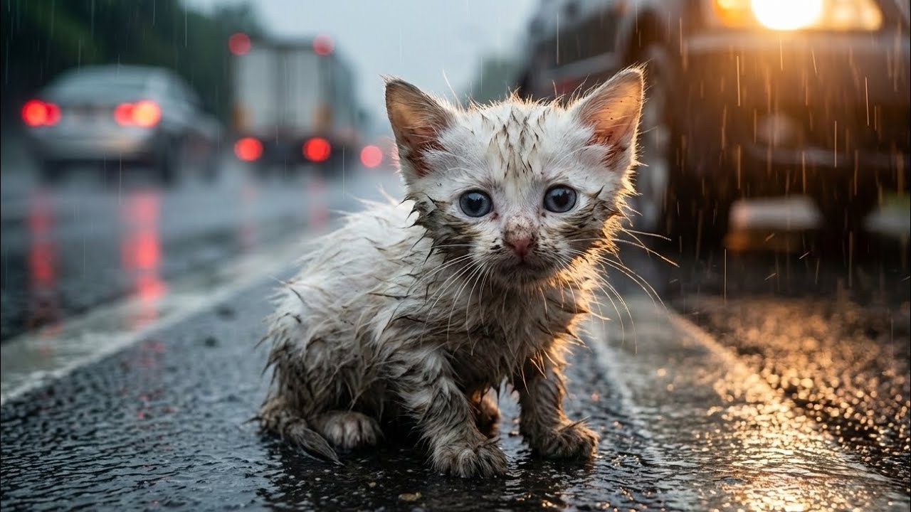 Tiny Kitten Rescued from Rain and Streets #emotionalrescue #rescue #kittenrescue #animals #cat 