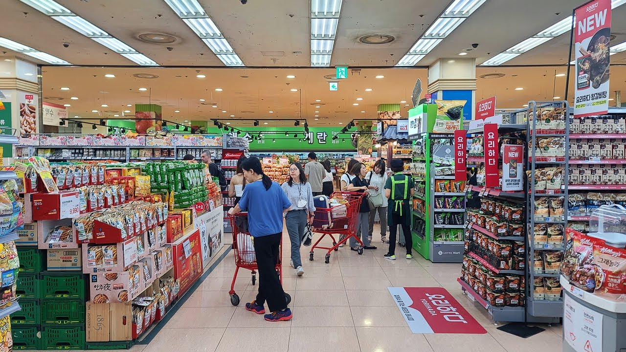 4K Шопинг-тур по супермаркетам, филиал LOTTE Mart в Сеуле