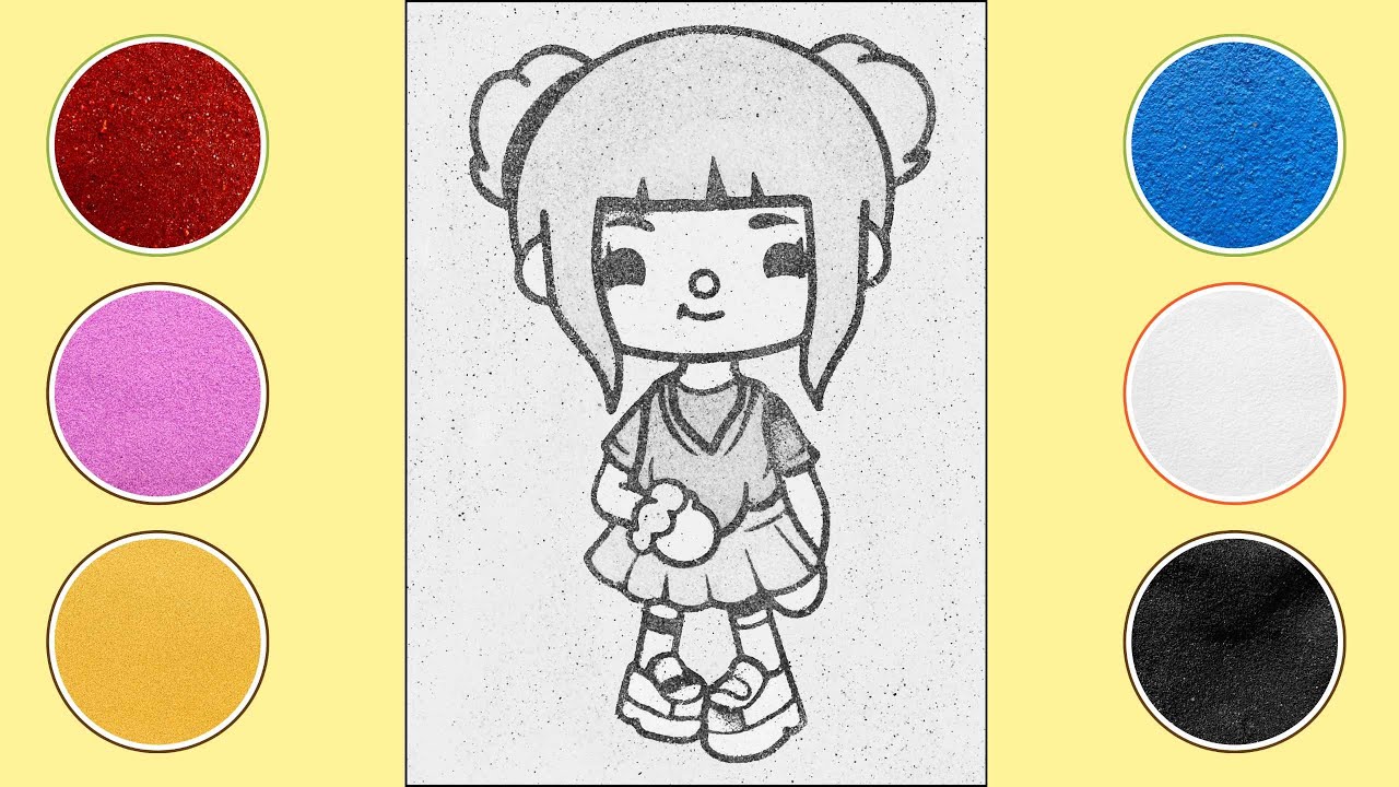 Tô Màu Tranh Cát Bé Gái Dễ Thương 👧  Tranh Cát Màu Cho Bé  Video Thư Giãn