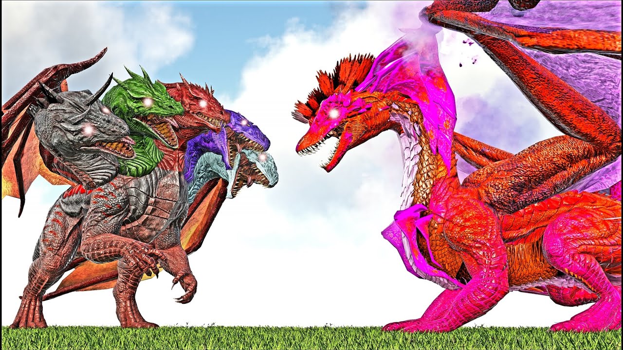 TITANIA THE MONARCH DRAGON KING VS 5 HEAD DRAGON TIAMAT (ARK SURVIVAL EVOLVED BATTLE)