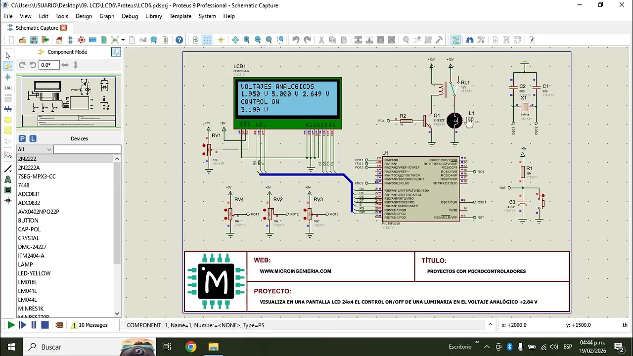 PIC18 LCD 24×4 control ON/OFF de una luminaria
