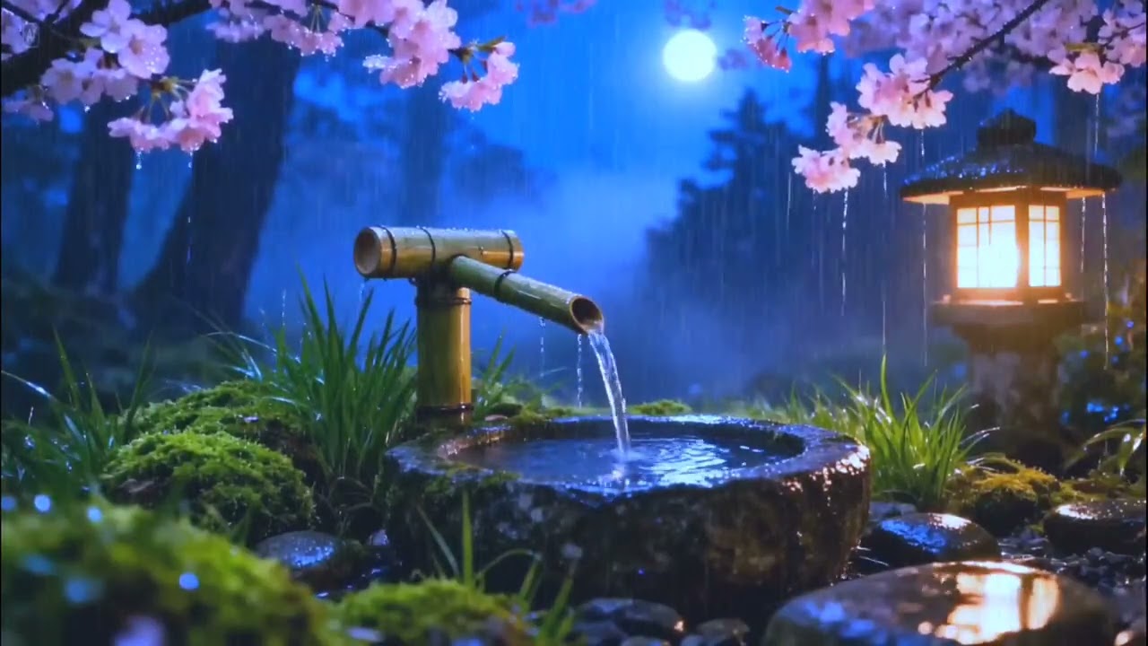 Night Rain and Calm Piano Zen Garden | Deep Sleep, Relaxation, and Stress Relief