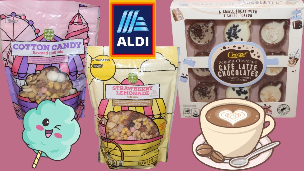 Aldi: Southern Grove Cotton Candy & Strawberry Lemonade Trail Mix, Choceur Caffe Latte Chocolates