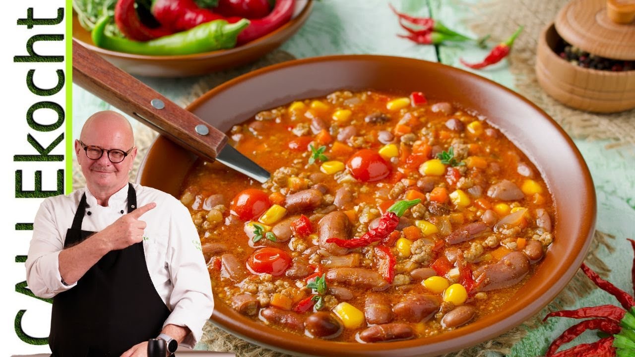 Deftige Gemüsesuppe nach Art der Chili sin carne selber machen. Rezept