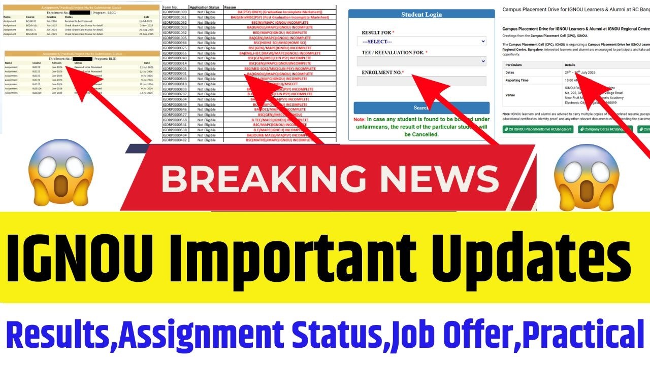 IGNOU New Update Today || IGNOU Assignment Status Update || IGNOU Job Offer || IGNOU Merit List 2026