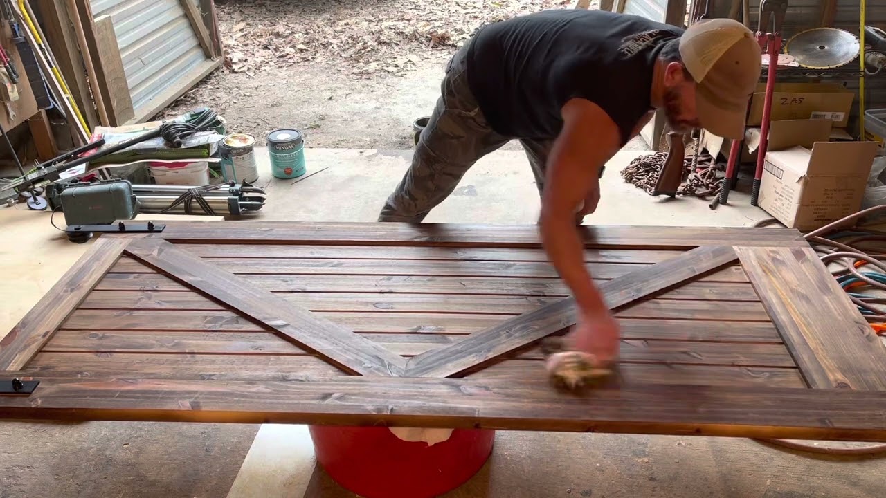 Finishing up Barn Doors - Stain & Clear Coat on Rustic Sliding Door