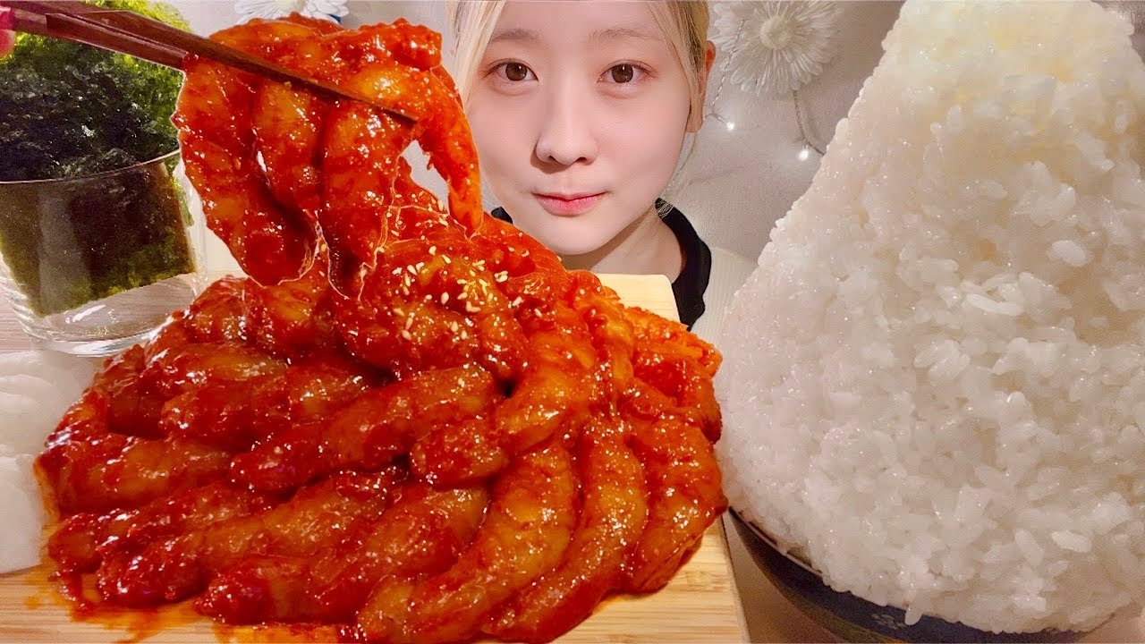 ASMR Кимчи из сырой креветки【русские субтитры】【Mukbang/ Eating Sounds】