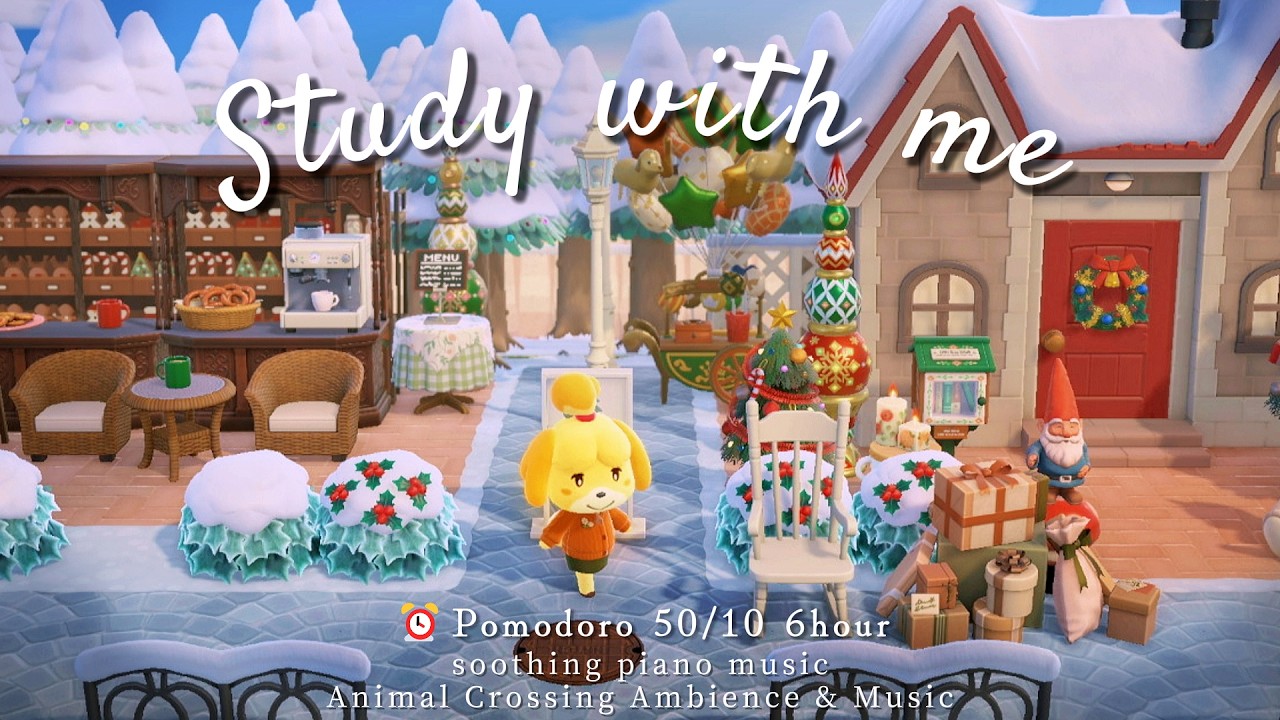 【あつ森】⏰クリスマスポモドーロタイマー ５０/１０(６時間)しずえさんと一緒に勉強🎄💛｜癒しのピアノ音楽×暖炉のはじける音｜Study With Me! 長時間集中｜あつ森BGM🎧