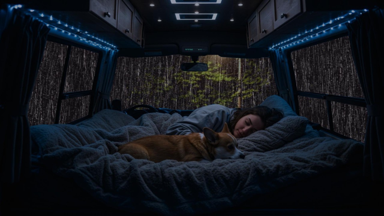 Relaxing Rain & Thunder on Cozy Car ⛈️ Deep Sleep Sounds for Anxiety Relief & Calm Night Ambience
