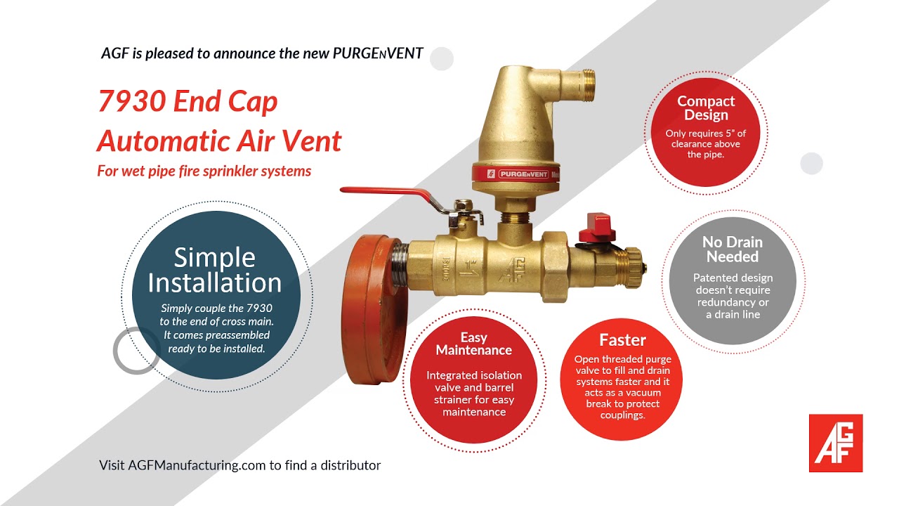 7930 End Cap Automatic Air Vent - PURGEnVENT for Wet Fire Sprinkler Systems