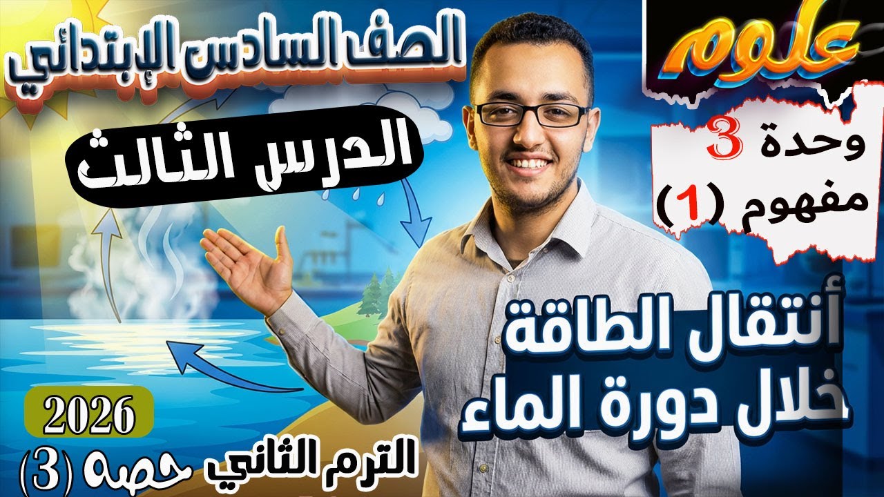 الدرس الثالث مفهوم أنتقال الطاقة خلال دورة الماء علوم سادسة إبتدائي الترم الثاني 2026