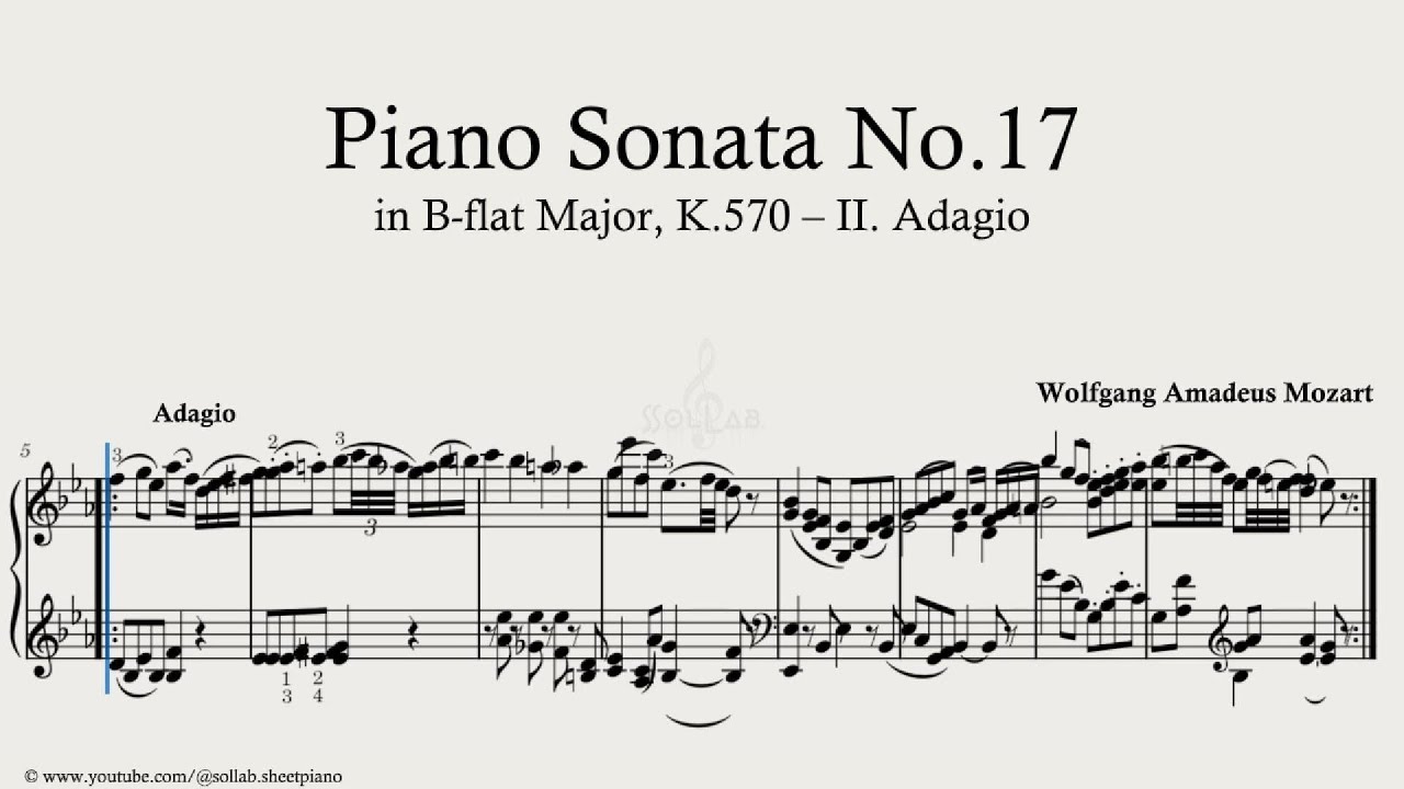 Mozart – Piano Sonata No.17 in B-flat Major, K.570 – II. Adagio | Piano Sheet Music + Tutorial