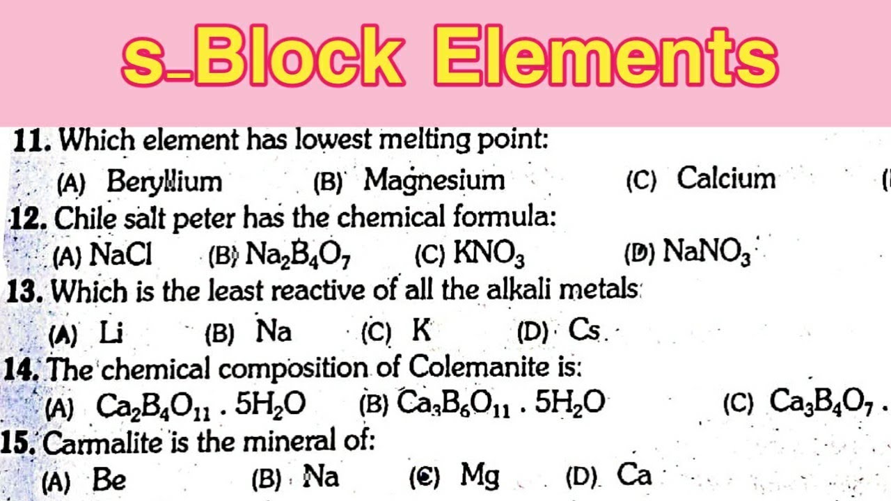 S Block Elements In One Shot | Most Important Chemistry MCQ Questions For Neet