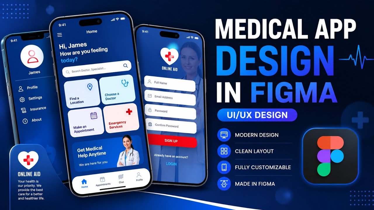Medical App UI/UX Design in Figma | Figma App Design Tutorial