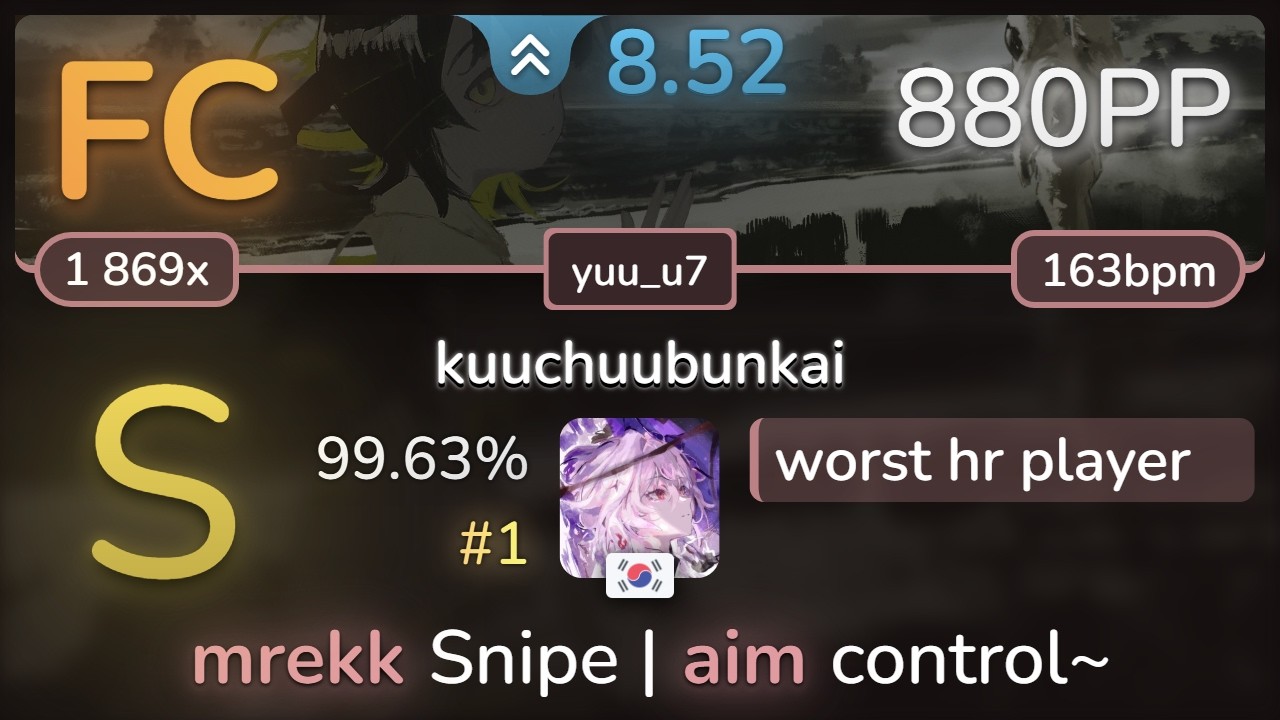 8.5⭐ worst hr player | Sleeping Pola - kuuchuubunkai [yuu_u7] 99.63% FC #1 | 880pp - osu!